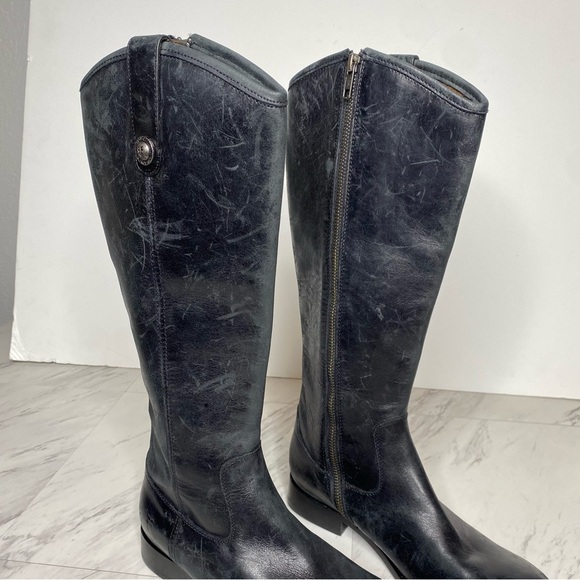 Frye Melissa Button Inside Zipper Black Leather Riding Tall Boots 6 1/2 B - Picture 12 of 16